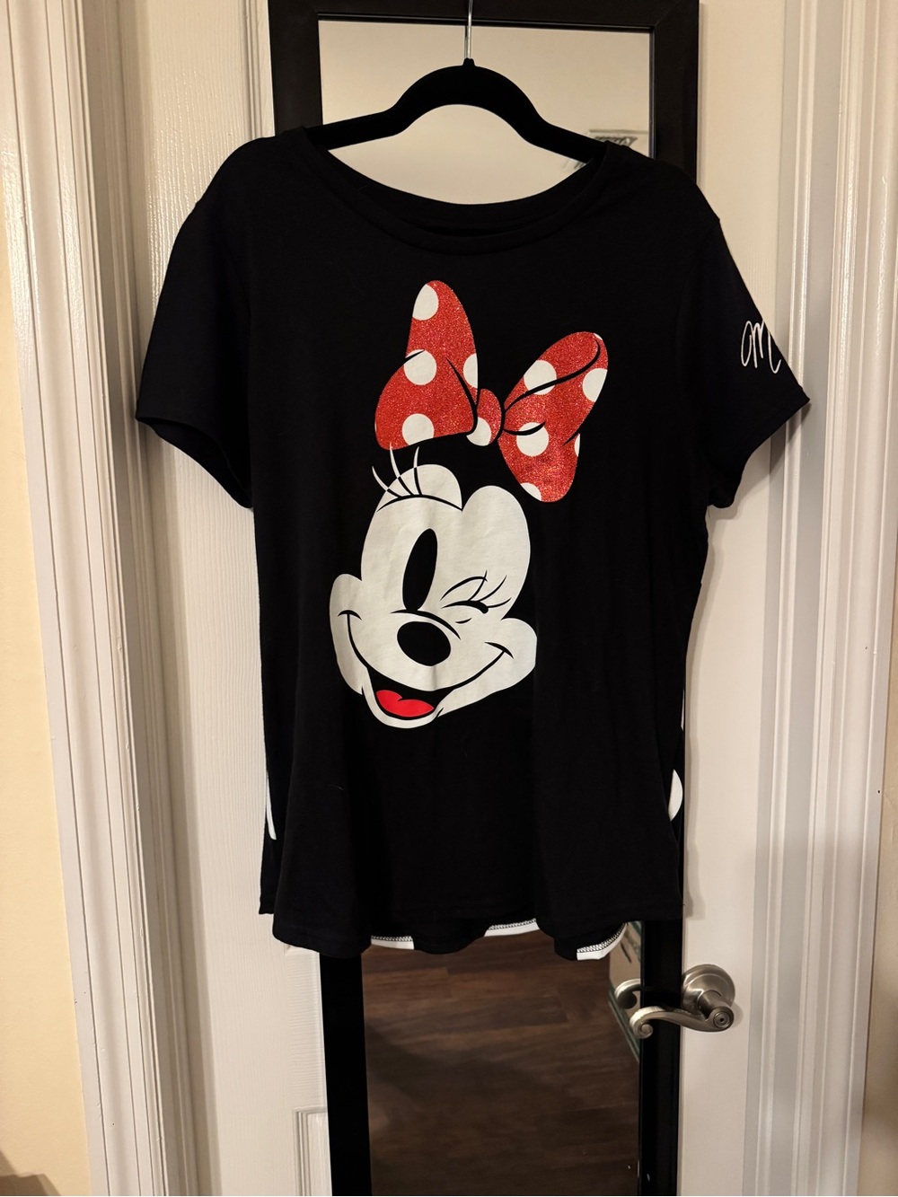 Disney Black Tee with Minnie Mouse and Red Polka Dot Bow